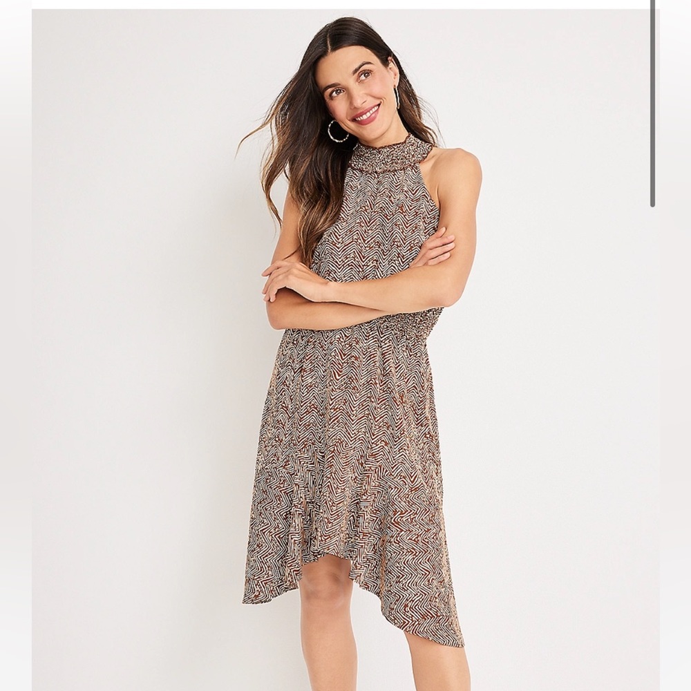 NWT maurices tribal brown Smocked Mock Neck Dress